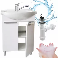 Szafki łazienkowe - Szafka Stojąca Biała do Łazienki Umywalka 60 Bateria Chrom Obrotowa Syfon - miniaturka - grafika 1