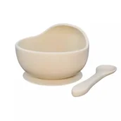 Miseczki i talerzyki dla dzieci - MYROYS, Silikonowa miseczka z łyżeczką Beżowa - miniaturka - grafika 1