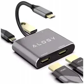 Huby USB - Adapter HUB 4w1 Alogy przejściówka USB-C do 2x HDMI USB 3.0 USB-C szybkie ładowanie PowerDelivery PD 100W null - miniaturka - grafika 1