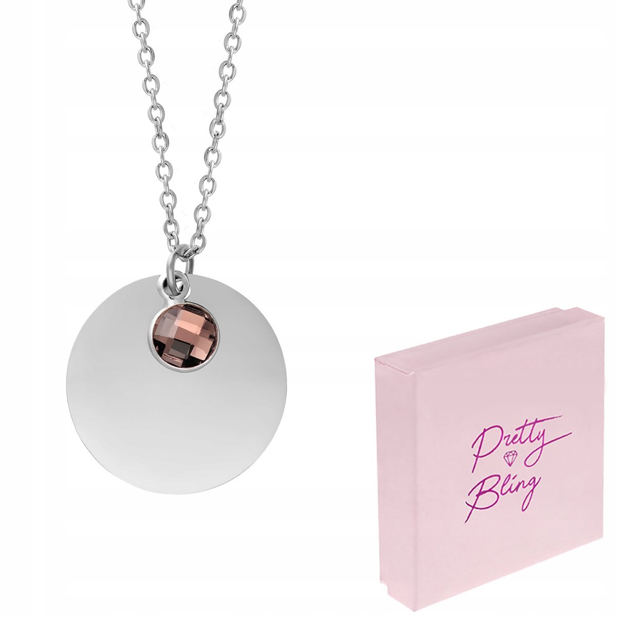 Naszyjnik damski MEDALIK z grawerem kółko CYRKONIA REGULOWANY stal blaszka