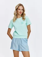 Koszulki i topy damskie - Miętowy t-shirt z subtelnym nadrukiem - miniaturka - grafika 1