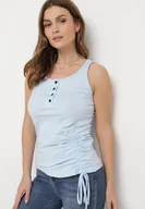 Bluzki damskie - Jasnoniebieski Asymetryczny Top z Bawełny na Ramiączkach Zapinany na Guziki i Wykończony Troczkiem Ulilama - miniaturka - grafika 1