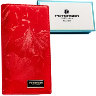 Portfel damski na karty skórzany PETERSON ochrona rfid stop elegancki duży pionowy na suwak i magnes rozbudowany skóra naturalna i ekologiczna czerw.. - Portfele - miniaturka - grafika 1