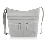 Torebki damskie - Torebka damska skórzana na ramię pojemna szara listonoszka AY-23-GRE - miniaturka - grafika 1