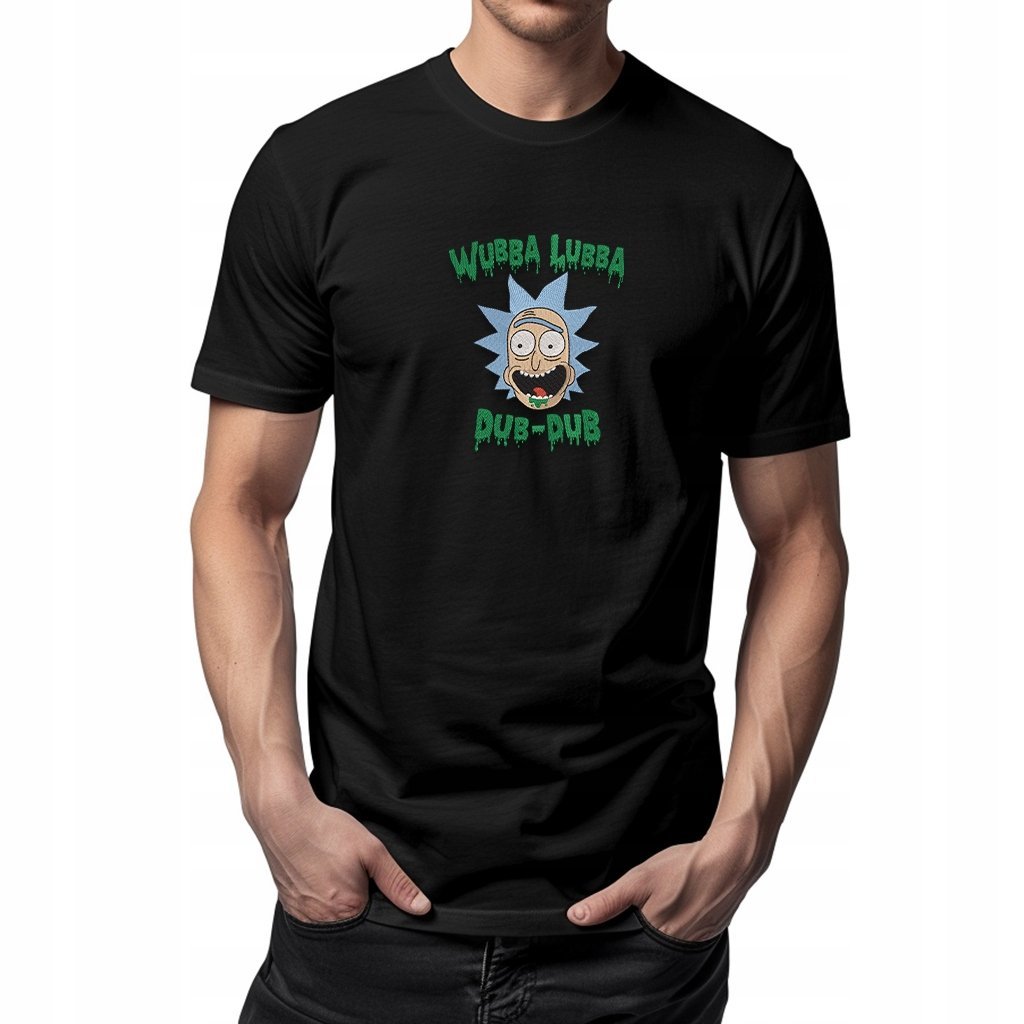 Czarna koszulka z haftem - kultowy motyw, Rick styl i humor XL