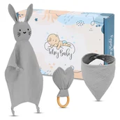 Pieluchy - Prezent na narodziny - prezenty dla niemowlaka ZESTAW kołderka, śliniaczek, gryzak niemowlęcy prezent dla dziewczynki i chłopca - miniaturka - grafika 1