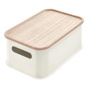 Pudła i pojemniki do przechowywania - Biały pojemnik z pokrywką z drewna paulownia iDesign Eco Handled, 21,3x30,2 cm - miniaturka - grafika 1