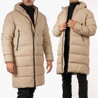 Kurtki męskie - Kurtka Męska Płaszcz Ocieplany Puchowy Długi Beżowy S Beżowy - miniaturka - grafika 1