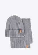 Czapki damskie - Klasyczny komplet zimowy: czapka i szalik szary - miniaturka - grafika 1