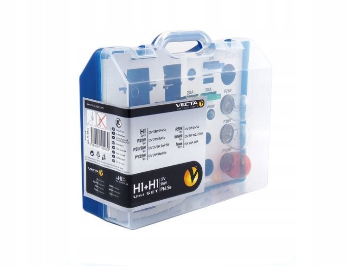 ZESTAW ŻARÓWEK BOX H1 H1 12V BEZPIECZNIKI +10 ELE 2XH1 zasobnik z żarówkami
