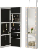 Biżuteria - akcesoria - HOMCOM Szafka na biżuterię LED Wiszący stojak na biżuterię 2 w 1 Szafka z lustrem Montaż na drzwiach MDF Biały 36,6 x 8 x 120 cm - miniaturka - grafika 1