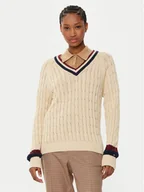 Swetry damskie - Tommy Hilfiger Sweter Varsity WW0WW43972 Beżowy Regular Fit - miniaturka - grafika 1