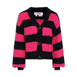 Swetry damskie - myMo Damski kardigan w paski z długim rękawem z dekoltem w serek akryl czarny różowy rozmiar M/L, czarny różowy, M - grafika 1