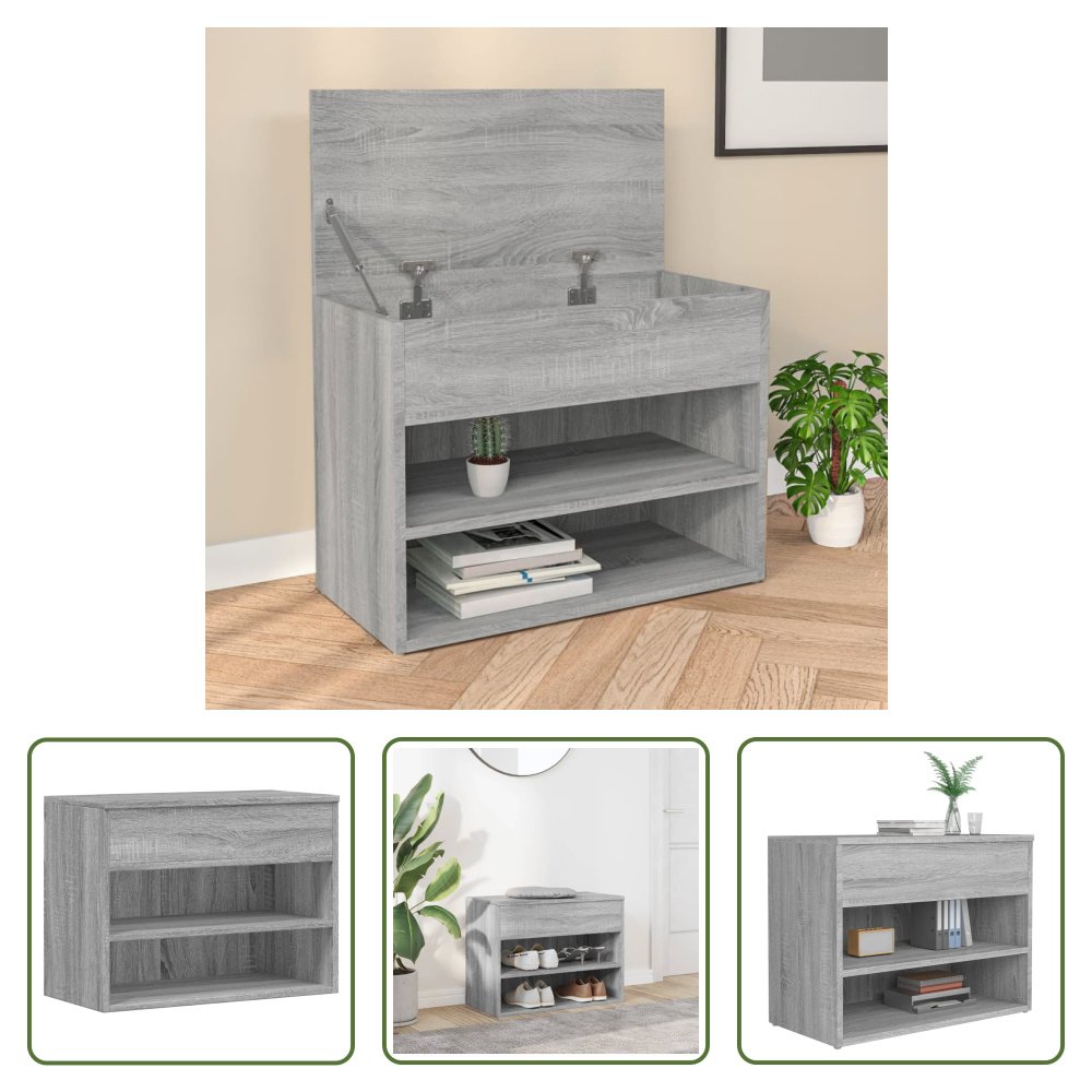 The Living Store Ławka na buty szara Sonoma 60x30x45 cm Materiał drewnopochodny