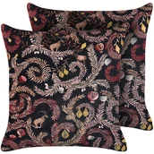 Poduszki dekoracyjne - 2 poduszki dekoracyjne welurowe z motywem roślinnym 45 x 45 cm czarno-różowe RICINUS - miniaturka - grafika 1