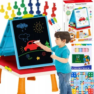 Duża Tablica Edukacyjna Magnetyczna Kredowa Dwustronna Stolik Pisaki Kredy - Zabawki interaktywne dla dzieci - miniaturka - grafika 1