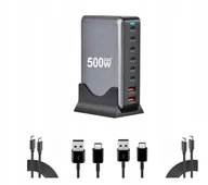 Ładowarki do telefonów - Ładowarka zasilacz 500W GaN III 8-in-1, 6 USB-C PD 100W, 65W - miniaturka - grafika 1