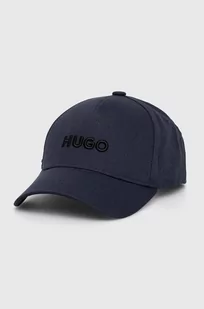 HUGO czapka z daszkiem bawełniana kolor niebieski z aplikacją - Hugo - Czapki męskie - miniaturka - grafika 1