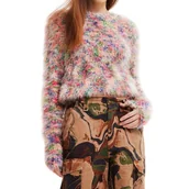 Swetry damskie - Sweter damski Desigual Mia klasyczny futrzany-XL - miniaturka - grafika 1