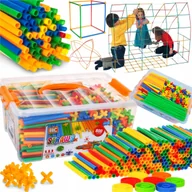 Zabawki interaktywne dla dzieci - PLASTIKOWE KLOCKI 800szt UKŁADANE RURKI DOWOLNE FIGURY I KSZTAŁTY - miniaturka - grafika 1
