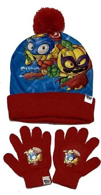 SUPER ZINGS THINGS pompon jesienno-zimowa czapka + rękawiczki 52-54cm