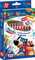 Kredki, ołówki, pastele i pisaki - Kredki BAMBINO w oprawie drewnianej, 12 kolorów z nadrukiem + temperówka - miniaturka - grafika 1