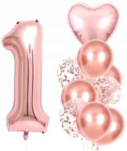 Balony 10Szt Na Urodziny Roczek Różowe Konfetti - Baby shower i roczek - miniaturka - grafika 1