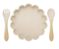 Miseczki i talerzyki dla dzieci - Lew Silikonowy Zestaw Talerzyk Plus Sztućce- Beżowy - miniaturka - grafika 1