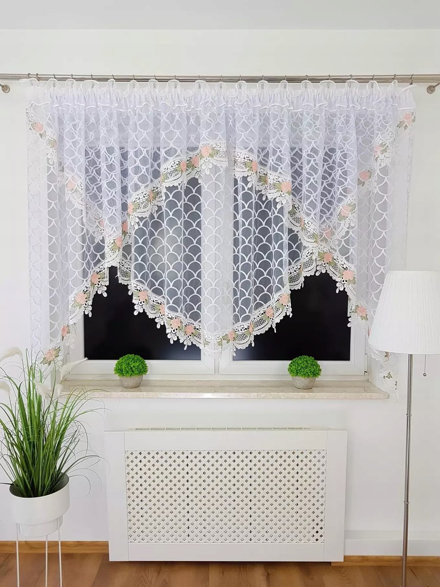 DWUWARSTWOWA FIRANA Z GIPIURĄ FIRANKI BIAŁE Z MARKIZETY DO SALONU 400/160