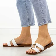 Klapki i japonki damskie - Białe płaskie klapki damskie Sergio Leone sk077H - miniaturka - grafika 1