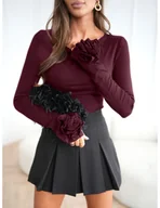 Bluzki damskie - Wiskozowa bluzka z różą na rękawie ELIJA - bordowa - miniaturka - grafika 1