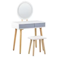 Toaletki - Toaletka 2 szuflady lustro LED ze stołkiem biało-szara JOSSELIN - miniaturka - grafika 1