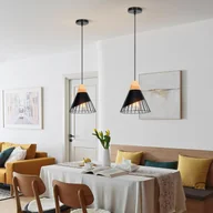 Lampy sufitowe - Nowoczesna czarna lampa wisząca, industrialna lampa sufitowa vintage z drewna, regulowana wysokość 150 cm, do kuchni, korytarza, światło ciepłe białe - miniaturka - grafika 1