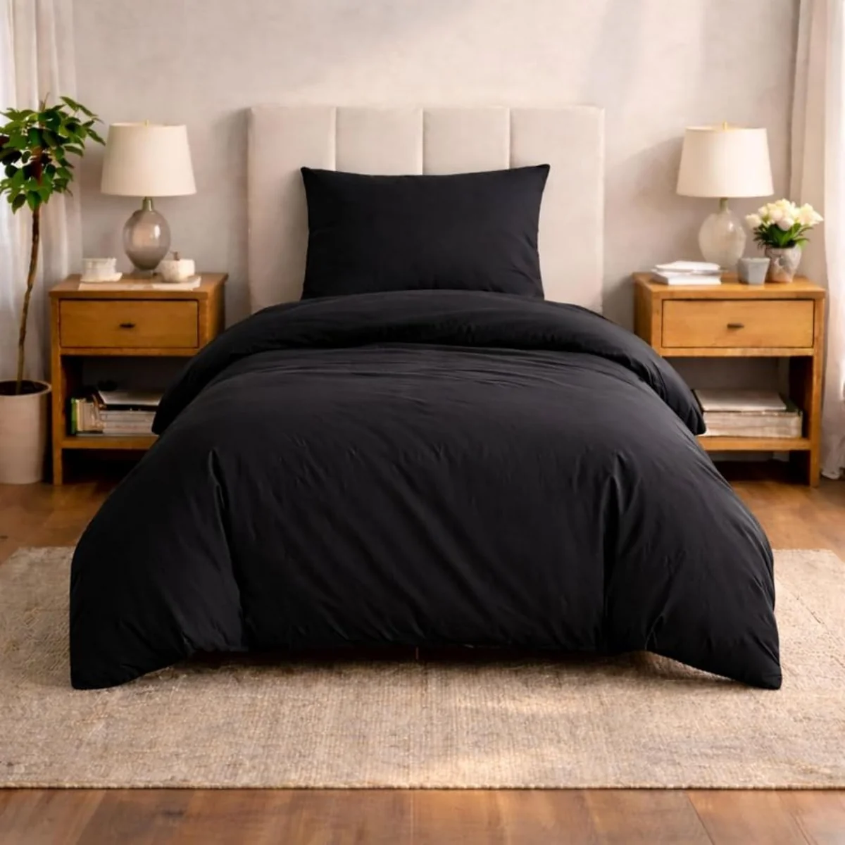 Komplet pościeli czarny 135x200 + poszewka 80x80 mikrofibra