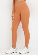 Legginsy - Pomarańczowe Legginsy z Elastycznej Prążkowanej Dzianiny Ichorsa - miniaturka - grafika 1