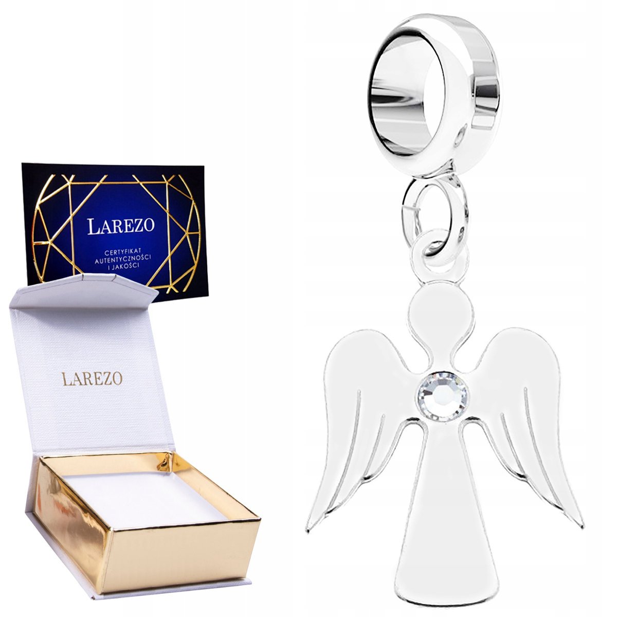 CHARMS SREBRNY Wiszący z Aniołem Lśniący Aniołek ze Skrzydłami SREBRO 925