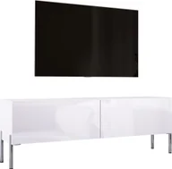 Szafki RTV - Szafka pod telewizor w kolorze biały mat / biały połysk z chromowanymi nogami, A: szer: 140 cm cm, wys: 52 cm, gł: 32 cm. Meble pod telewizor, stolik pod telewizor, ława pod telewizor - miniaturka - grafika 1
