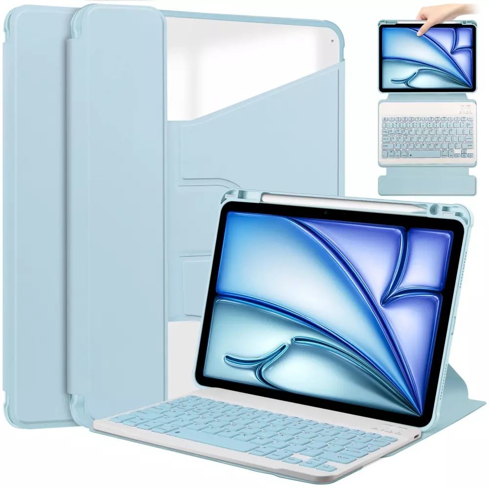 Etui na tablet 4kom.pl Etui 360 i KLAWIATURA do Apple iPad Air 11 M3 2025 / Air 11 M2 2024 GEN 7 6, niebieskie