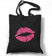 Torby i wózki na zakupy - Torba BAWEŁNIANA Z NADRUKIEM EKO Shopperbag KISS USTA LIPS WALENTYNKI - miniaturka - grafika 1