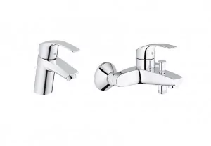 Grohe 33265002+33300002 Eurosmart New zestaw baterii umywalkowa i wannowo-prysznicowa ścienna 33265002 + 33300002 - Zestawy baterii łazienkowych - miniaturka - grafika 1