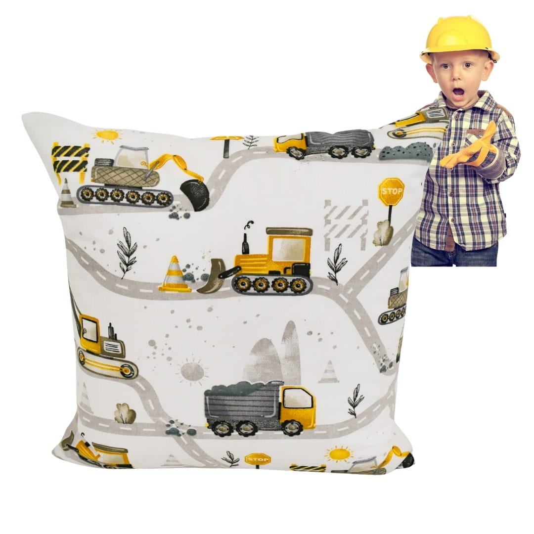 Poszewka Dziecięca 40x40 Bawełniana JAŚ Koparki Żółte Nowe