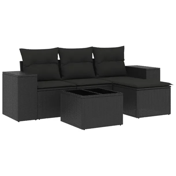Zestaw mebli ogrodowych modułowych czarny rattan PE, wymiary: 55x62x69 cm