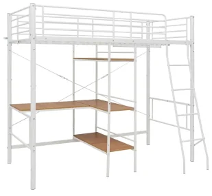 Białe metalowe łóżko z biurkiem i regałem 90x200 cm - Morgan - Łóżka dla dzieci i młodzieży - miniaturka - grafika 1