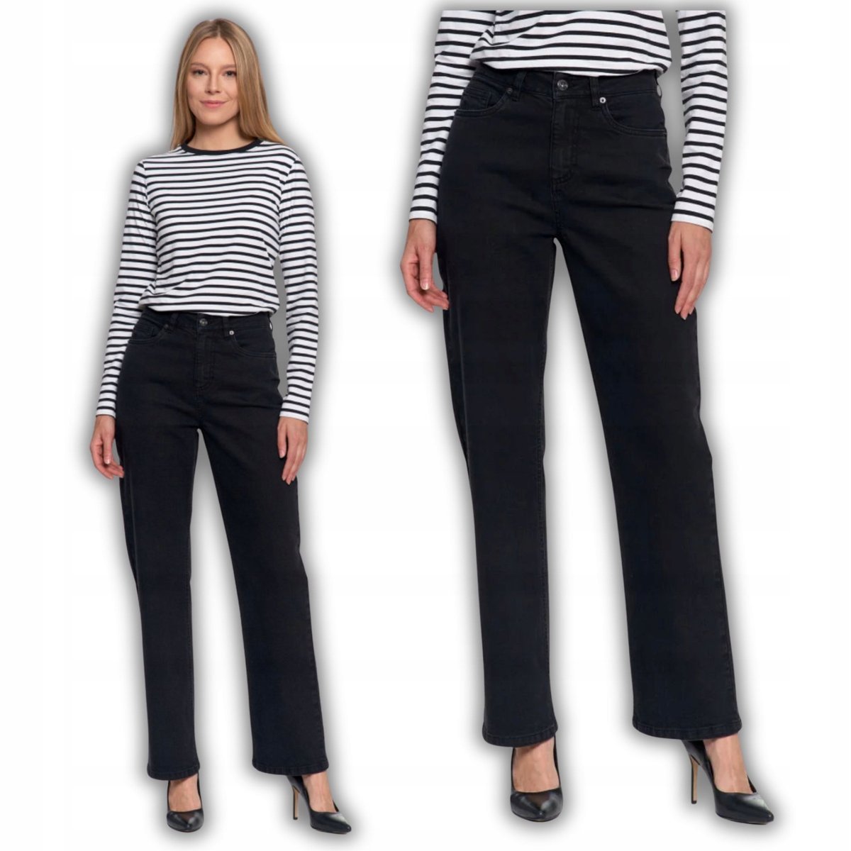 Spodnie Jeansowe Damskie Jeansy Prosta Nogawka Stylowe Komfortowe Moraj Xl Black