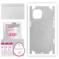 Folie ochronne do telefonów - Folia naklejka skórka strukturalna na TYŁ+BOKI do Apple iPhone 15 -  Skóra Srebrna - apgo SKINS - miniaturka - grafika 1