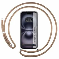 Etui i futerały do telefonów - Przezroczyste etui na telefon iPhone 16 (6.1) ze smyczą różową/złotą - miniaturka - grafika 1