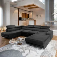 Pościel - Masseno Narożnik SIENA R-S z funkcją spania i pojemnikiem na pościel Kształt U, Rozkładana sofa, Rogówka - Czarny, MONOLITH 95 - miniaturka - grafika 1