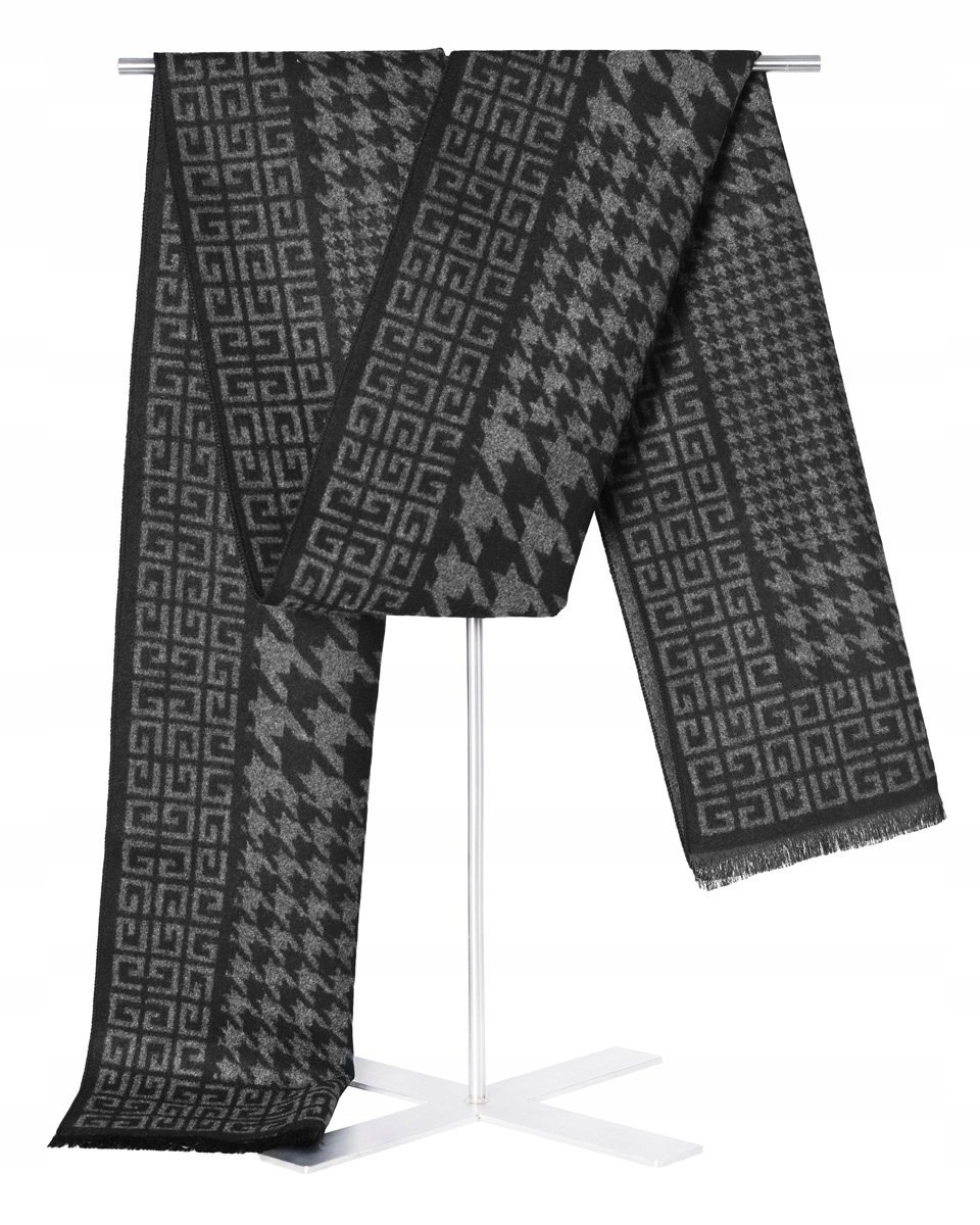 Szal Szalik Męski Ciepły Zimowy Grafitowo - Czarny W Pepitkę