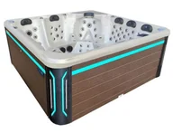 Baseny ogrodowe - HYDROSAN - Wanna SPA Jacuzzi ogrodowe z hydromasażem 6-osobowa 220x220 cm BIAŁA PERŁA OBUDOWA KAWA SPA743 - miniaturka - grafika 1