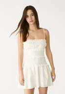 Sukienki - Stradivarius Krótka sukienka na ramiączkach z marszczeniami Biały M - miniaturka - grafika 1